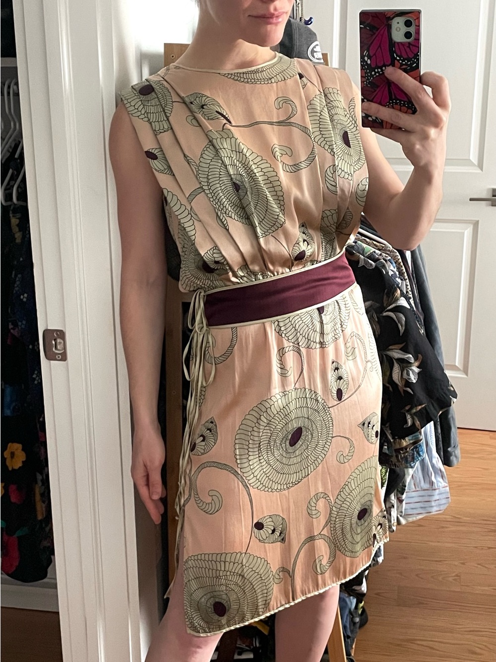 Vintage LA PERLA Main Line Silk Dress Medallion Floral Print Dusty Rose Purple - Picture 2 of 13